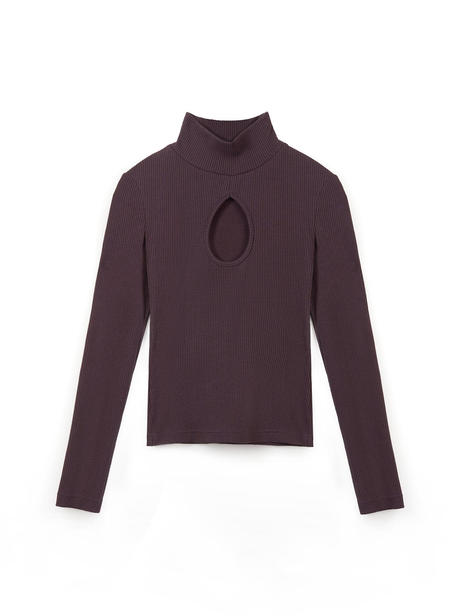 Opening Plum Ribbed Knit Long Sleeve Top