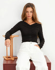 Thermal Ruched Front Double Layer Long Sleeve Top