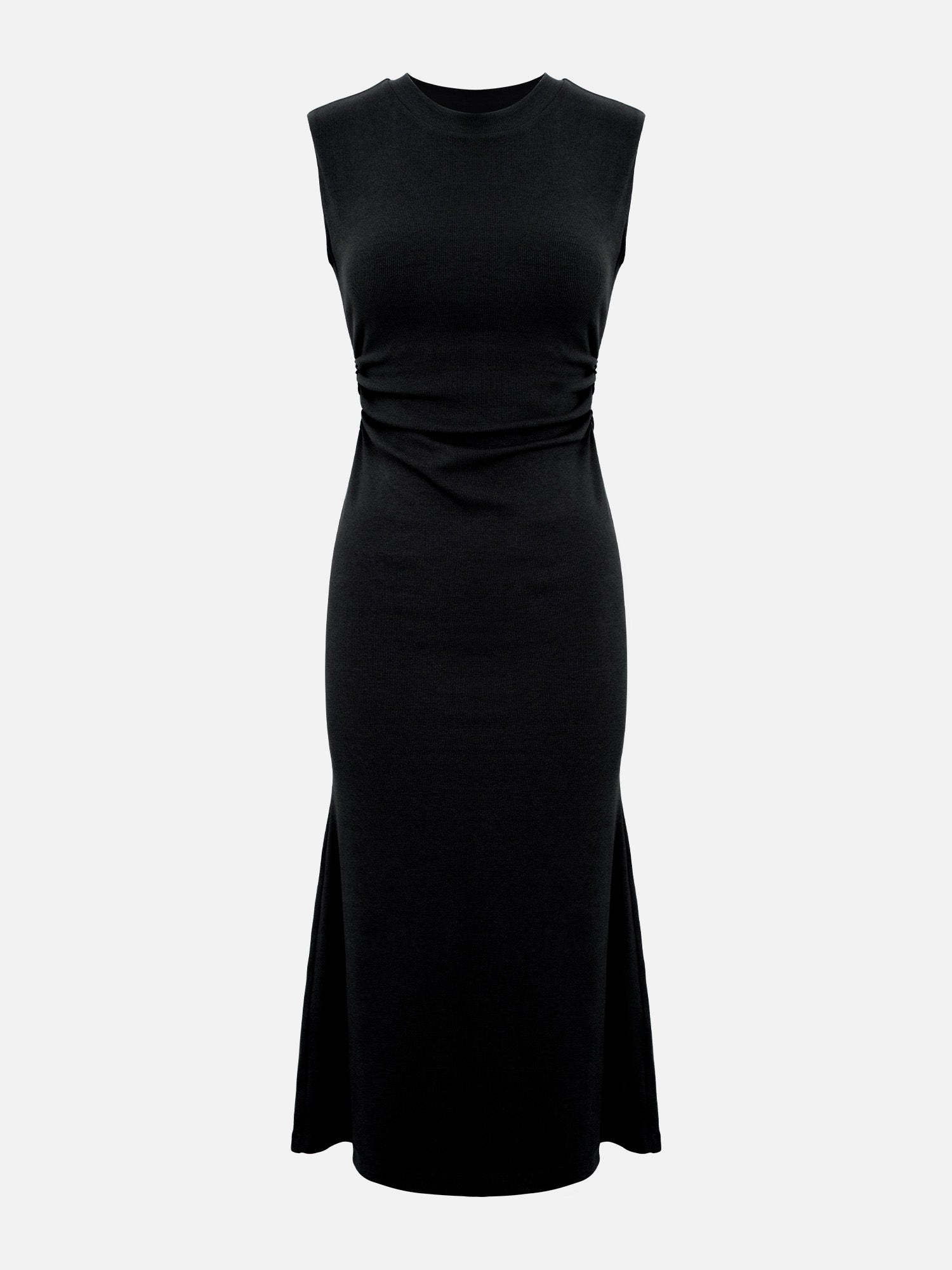 Side Ruched Fitted Sleeveless Midi Dress