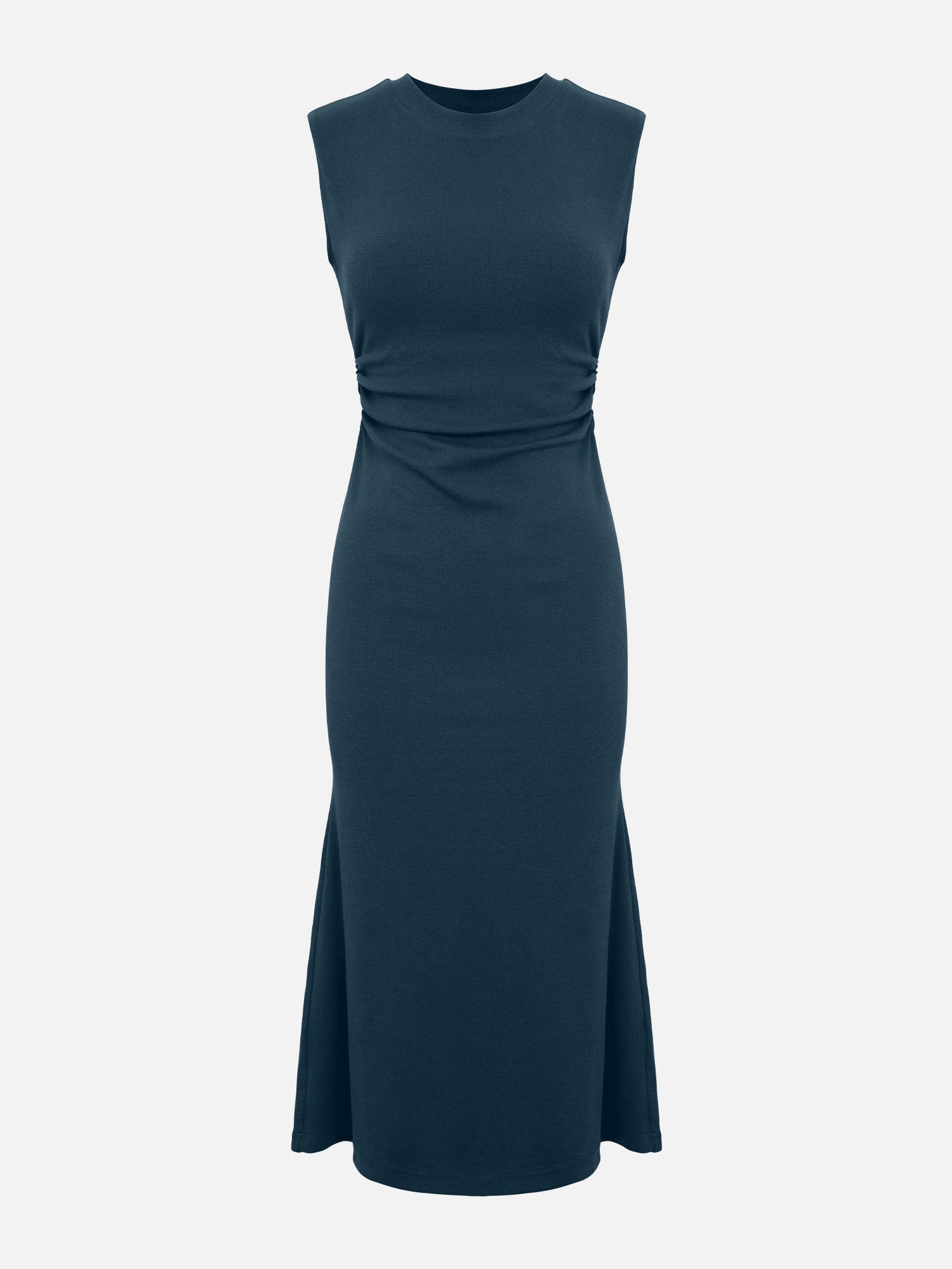 Side Ruched Fitted Sleeveless Midi Dress