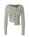 Asymmetric Button Front Fitted Cardigan