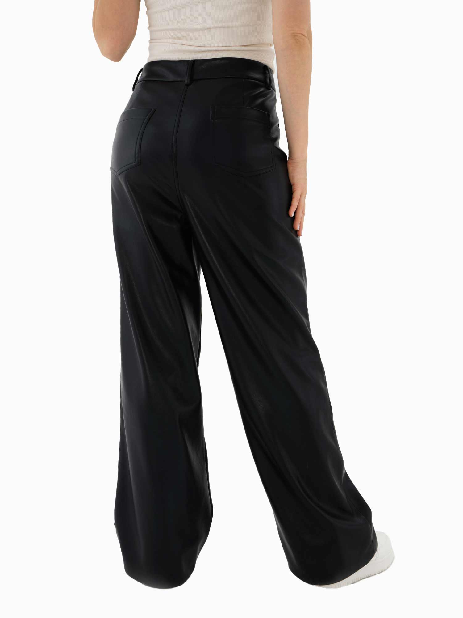 Buffed Faux Leather Straight Leg Trousers