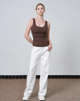 Ruched Sides Square Neck Braless Tank Top