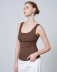Ruched Sides Square Neck Braless Tank Top
