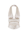 Silk-Like Haltered Ruched Sided Tank Top