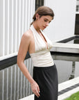 Silk-Like Haltered Ruched Sided Tank Top