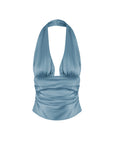 Silk-Like Haltered Ruched Sided Tank Top