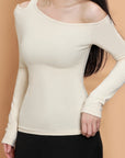 Asymmetric Shoulder Cutout Long Sleeve Top