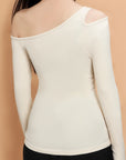 Asymmetric Shoulder Cutout Long Sleeve Top