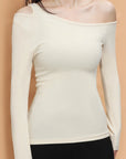 Asymmetric Shoulder Cutout Long Sleeve Top