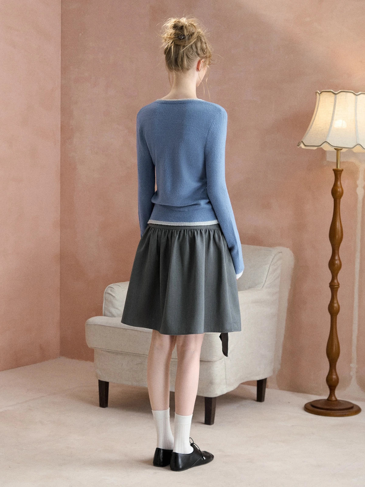 Asymmetric-Hem Draped A-Line Skirt