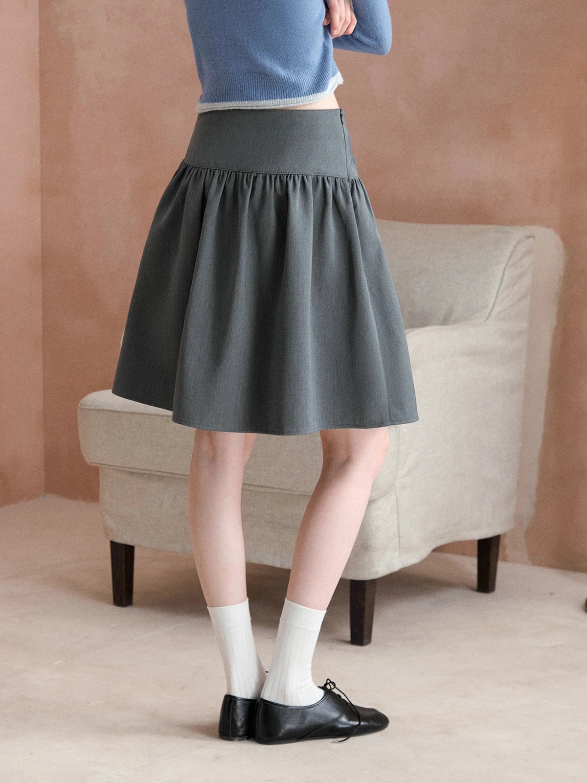 Asymmetric-Hem Draped A-Line Skirt