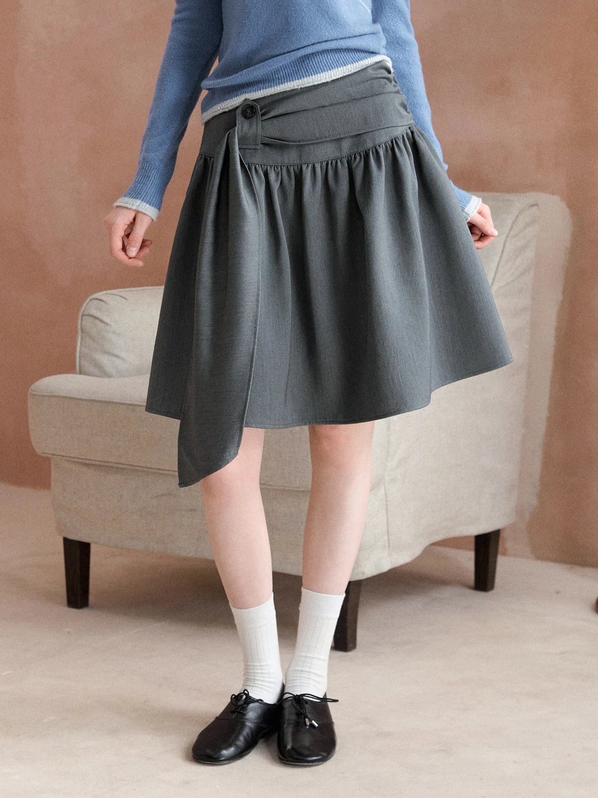 Asymmetric-Hem Draped A-Line Skirt