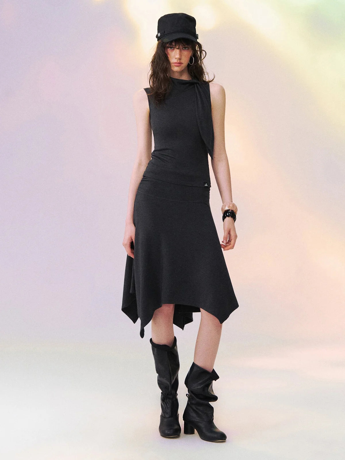 Asymmetric-Hem Midi Skirt
