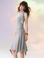 Asymmetric-Hem Midi Skirt
