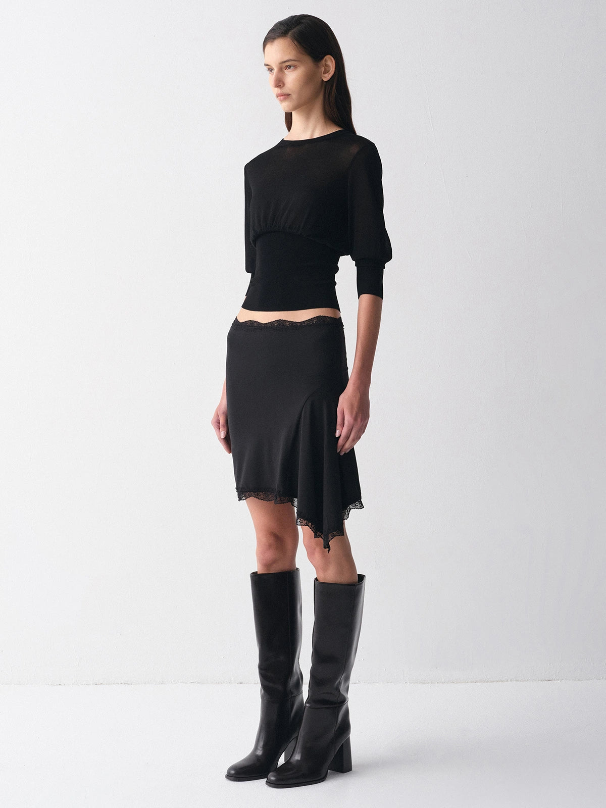 Asymmetric Lace-Panel Modal Skirt