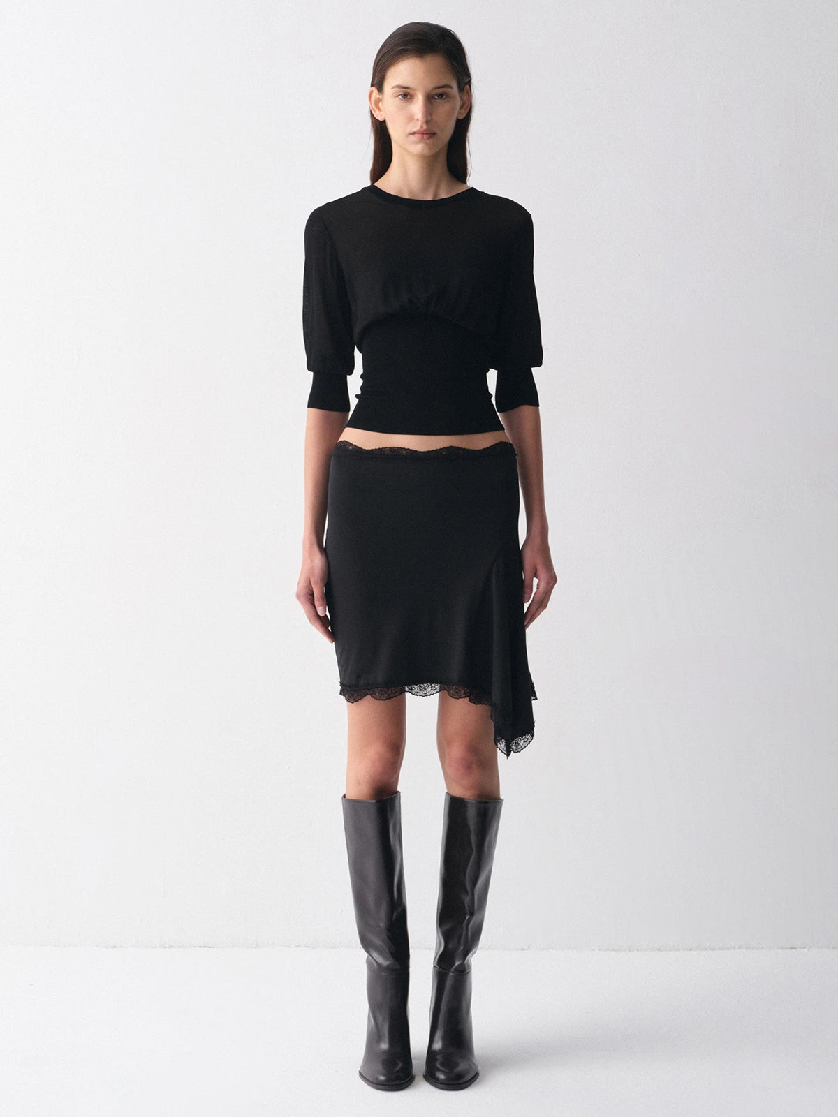Asymmetric Lace-Panel Modal Skirt