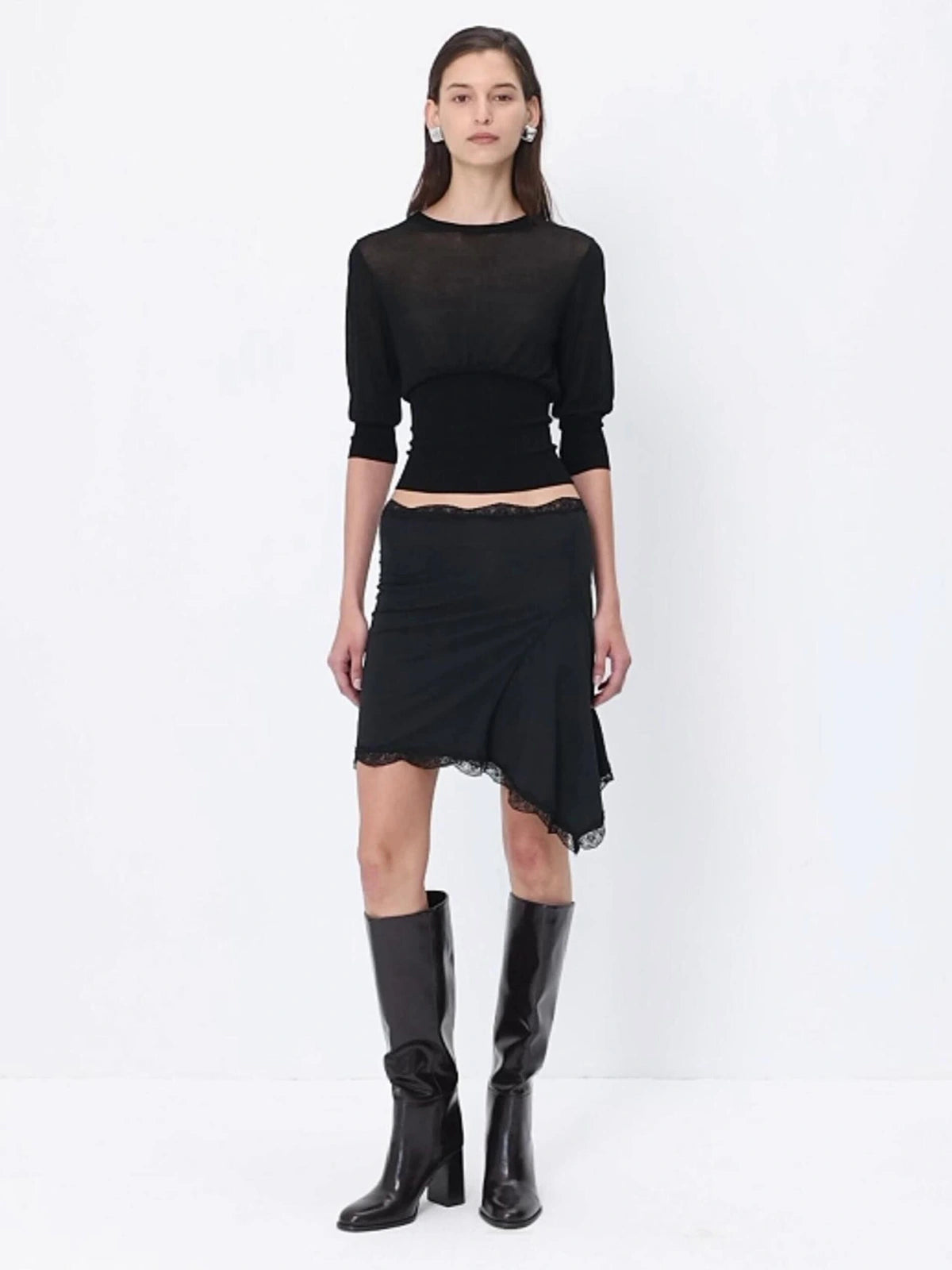 Asymmetric Lace-Panel Modal Skirt