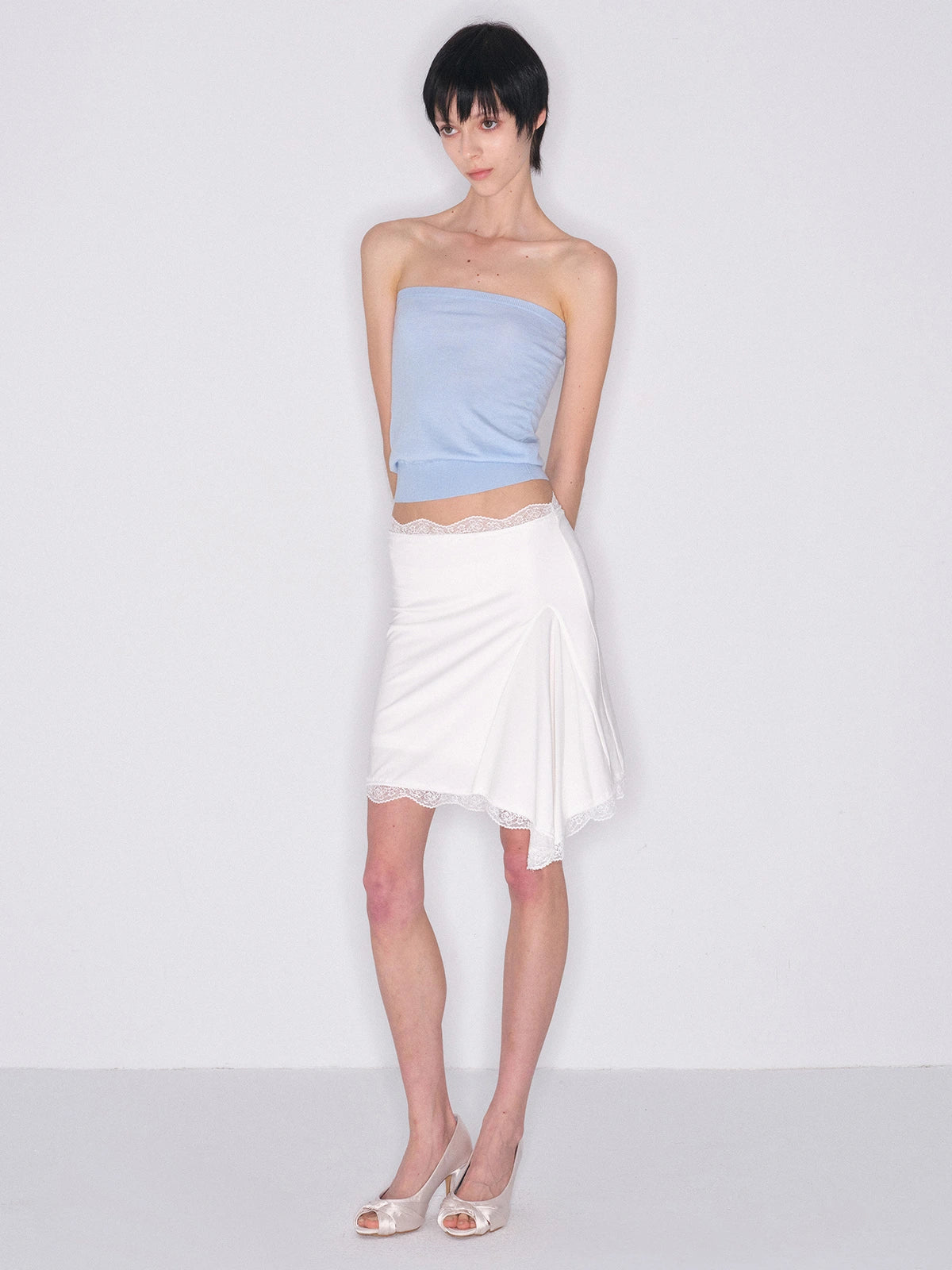 Asymmetric Lace-Panel Modal Skirt