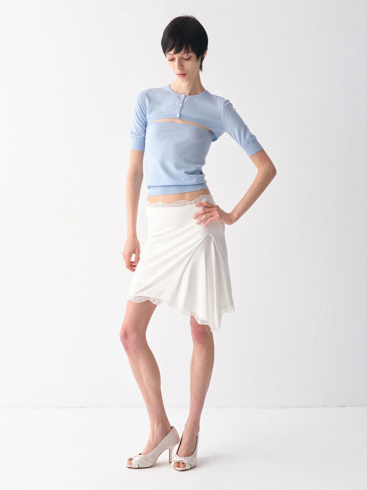 Asymmetric Lace-Panel Modal Skirt
