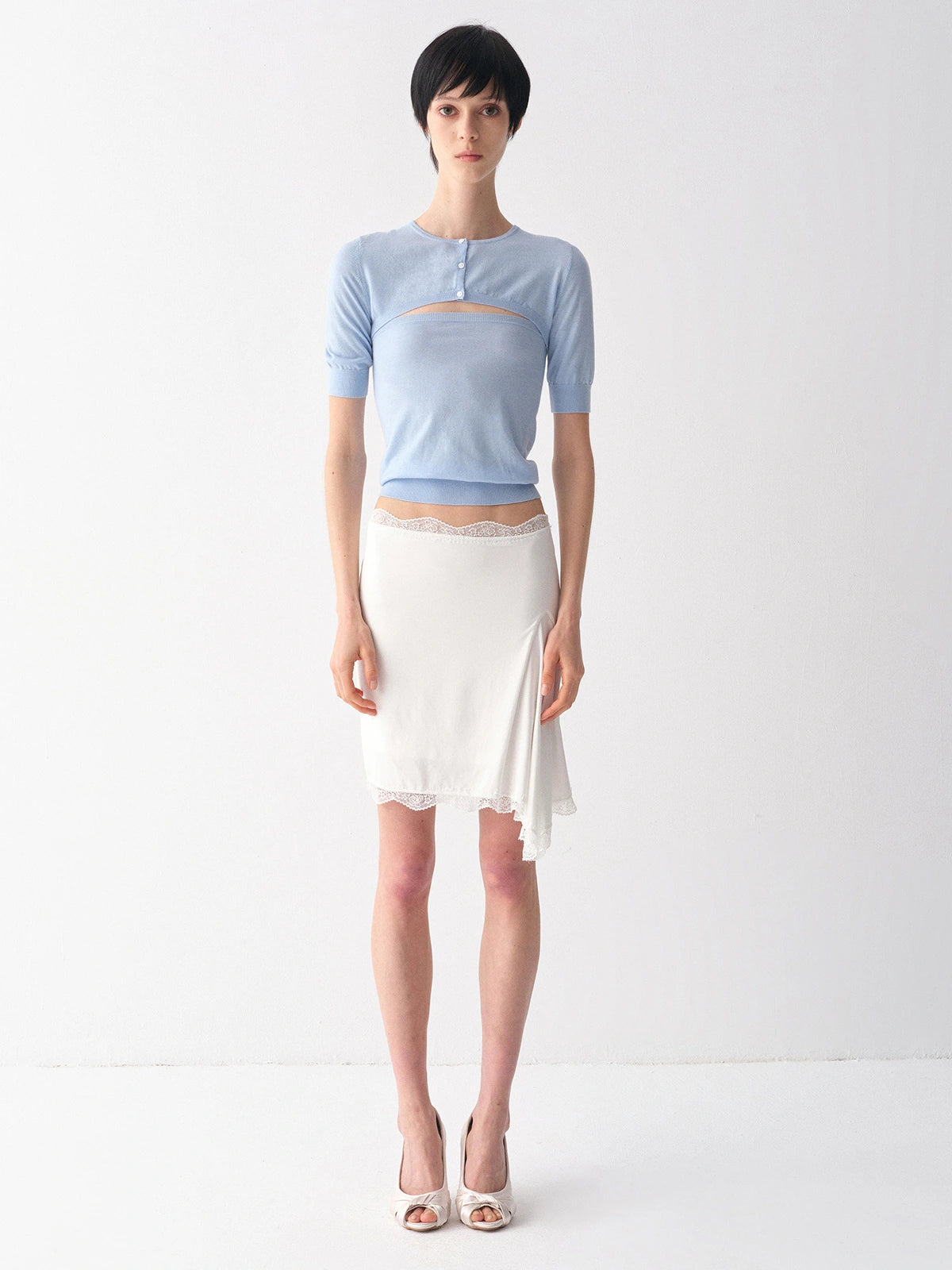 Asymmetric Lace-Panel Modal Skirt