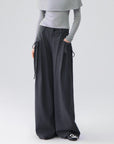 Bow-Pocket Pleated Wide-Leg Pants