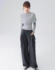 Bow-Pocket Pleated Wide-Leg Pants