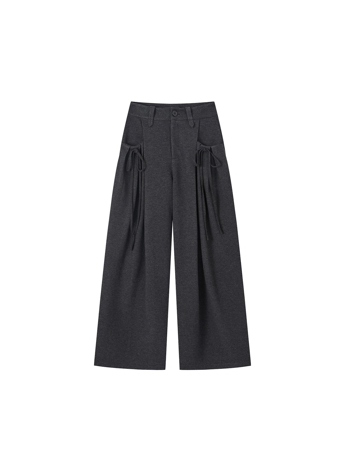 Bow-Pocket Pleated Wide-Leg Pants