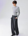 Bow-Pocket Pleated Wide-Leg Pants