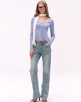 Button-Detail U-Neck Peplum Top