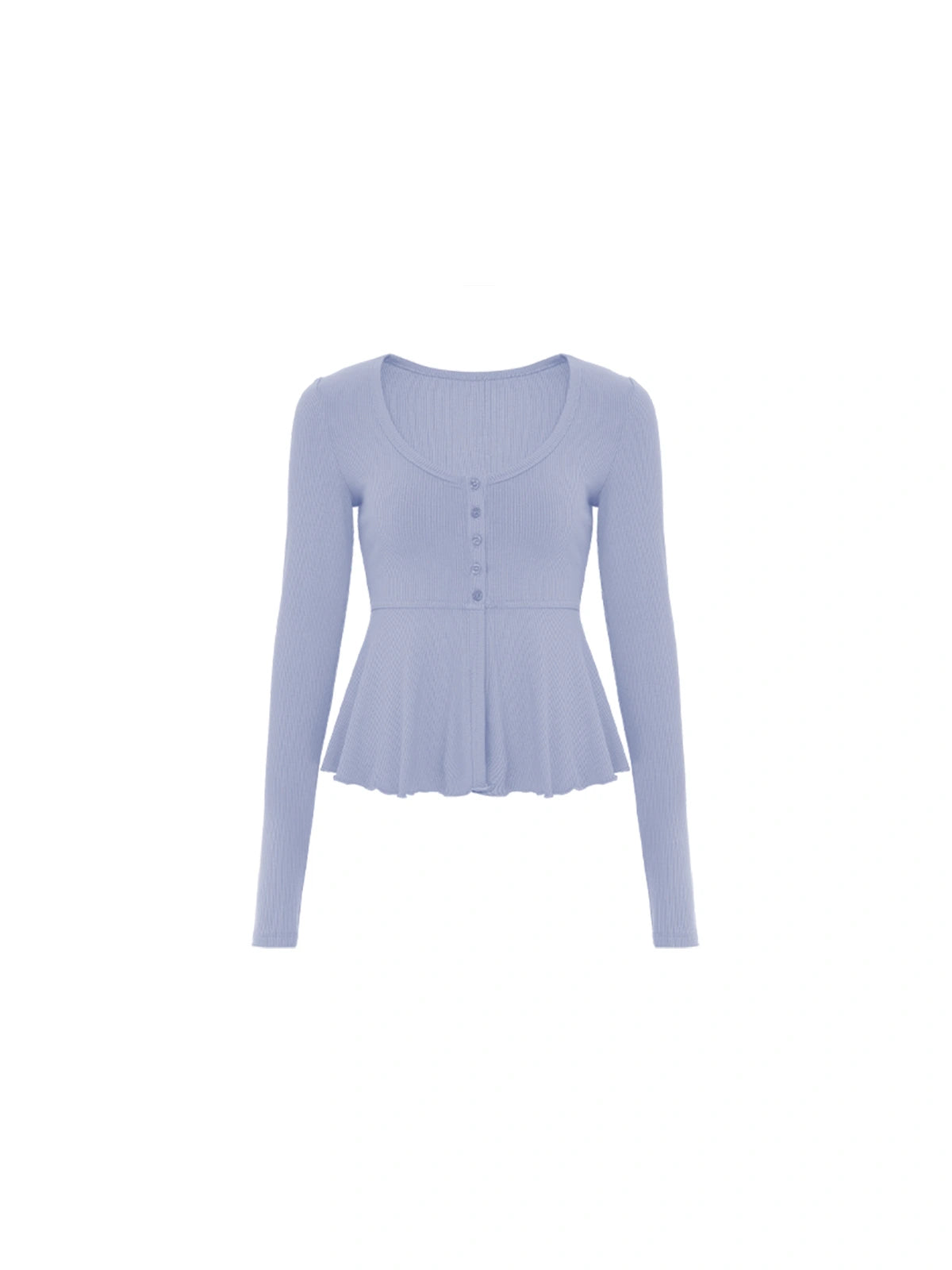 Button-Detail U-Neck Peplum Top