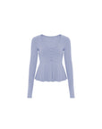 Button-Detail U-Neck Peplum Top