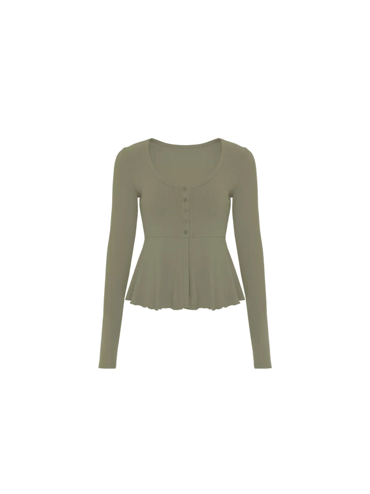 Button-Detail U-Neck Peplum Top