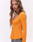Button-Detail U-Neck Peplum Top