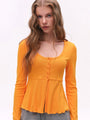Button-Detail U-Neck Peplum Top