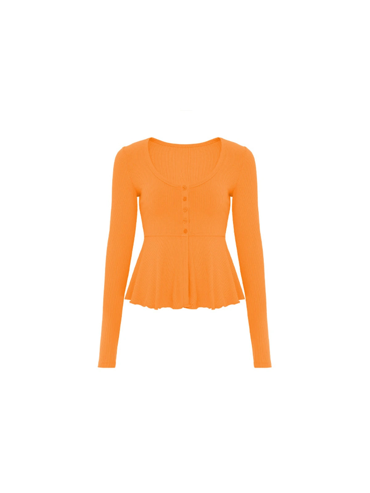 Button-Detail U-Neck Peplum Top