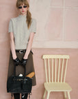 Cable-Stitch Mock-Neck Short-Sleeve Sweater