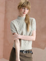 Cable-Stitch Mock-Neck Short-Sleeve Sweater
