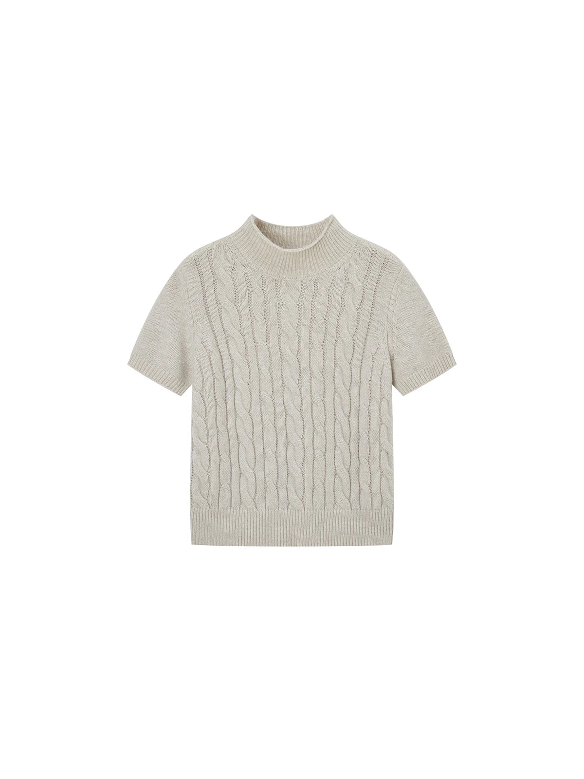 Cable-Stitch Mock-Neck Short-Sleeve Sweater