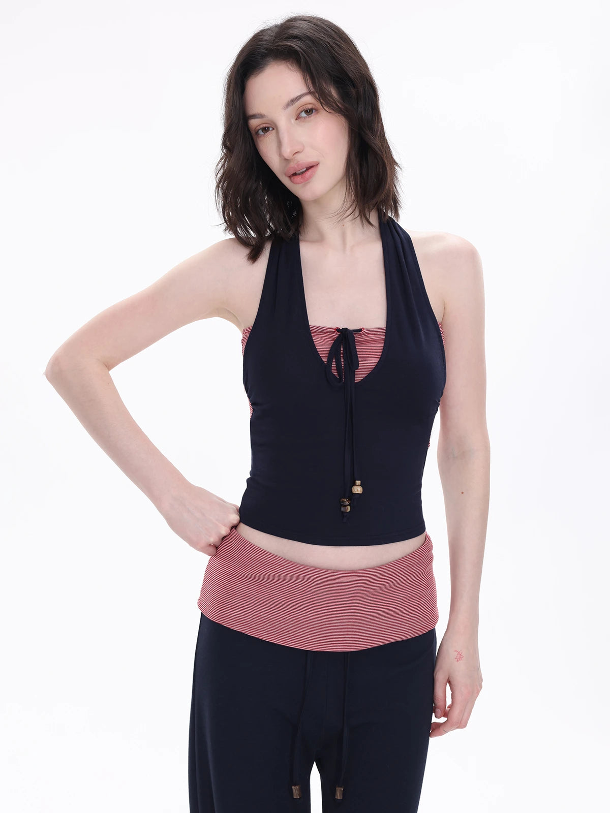 Contrast-Panel Halter Tie Top