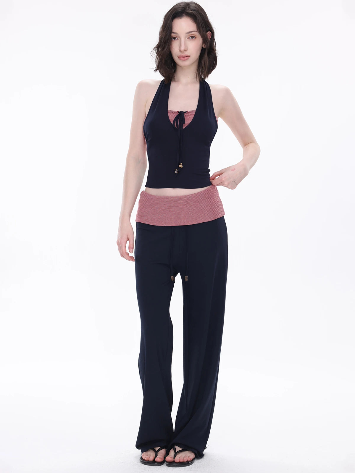 Contrast-Panel Halter Tie Top