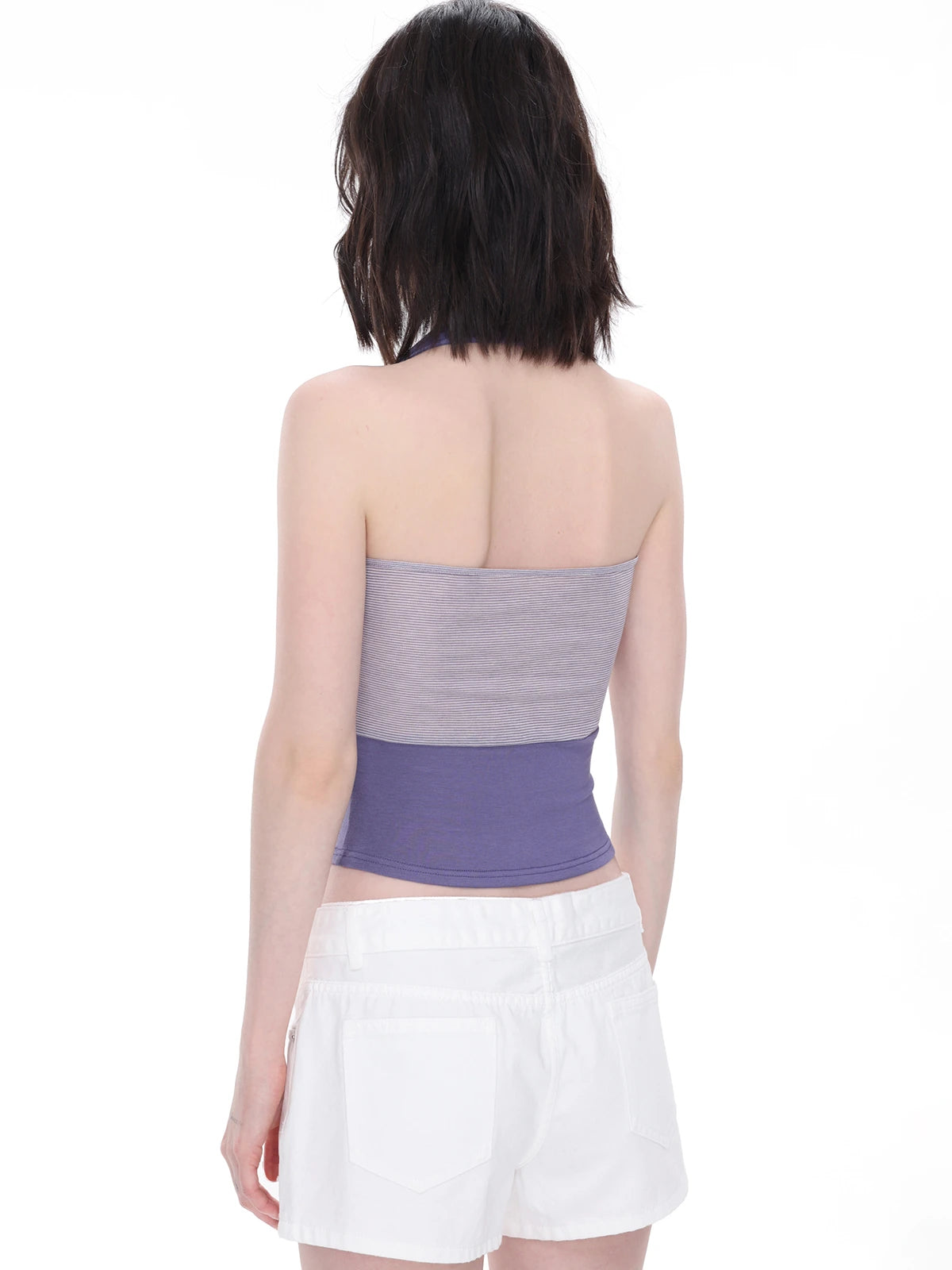 Contrast-Panel Halter Tie Top