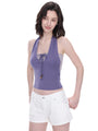 Contrast-Panel Halter Tie Top in Purple/Gray Stripe a?? view 5