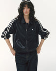 Contrast-Stripe Collared Zip Jacket