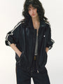 Contrast-Stripe Collared Zip Jacket