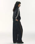 Contrast-Stripe Collared Zip Jacket