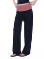 Contrast-Waist Micro-Flare Pants in Black/Rose Stripe a?? view 5