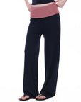 Contrast-Waist Micro-Flare Pants in Black/Rose Stripe a?? view 5