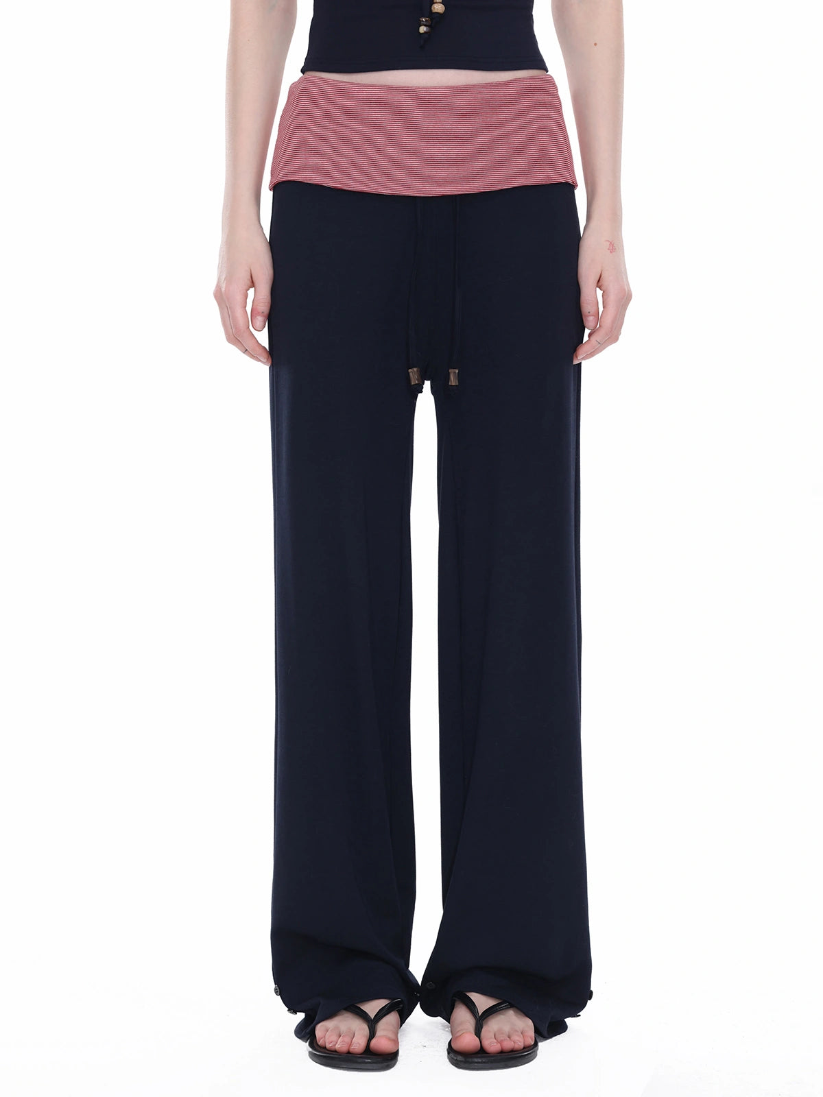 Contrast-Waist Micro-Flare Pants