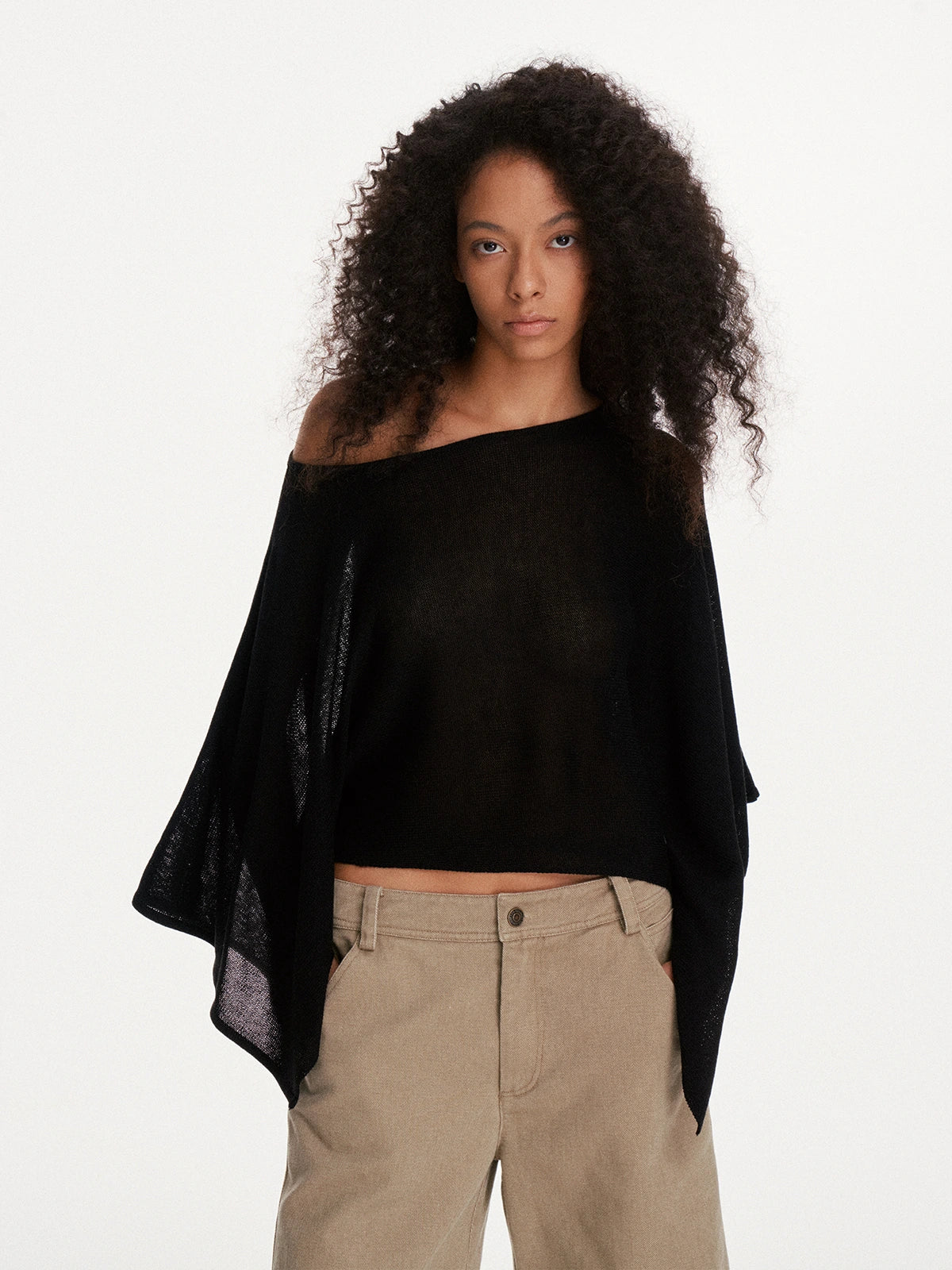 Convertible Off-Shoulder Cape Top in Black ¡ª view 9